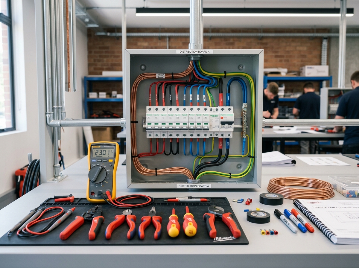 Organized electrical diagnostic equipment, digital multimeter, and wiring components